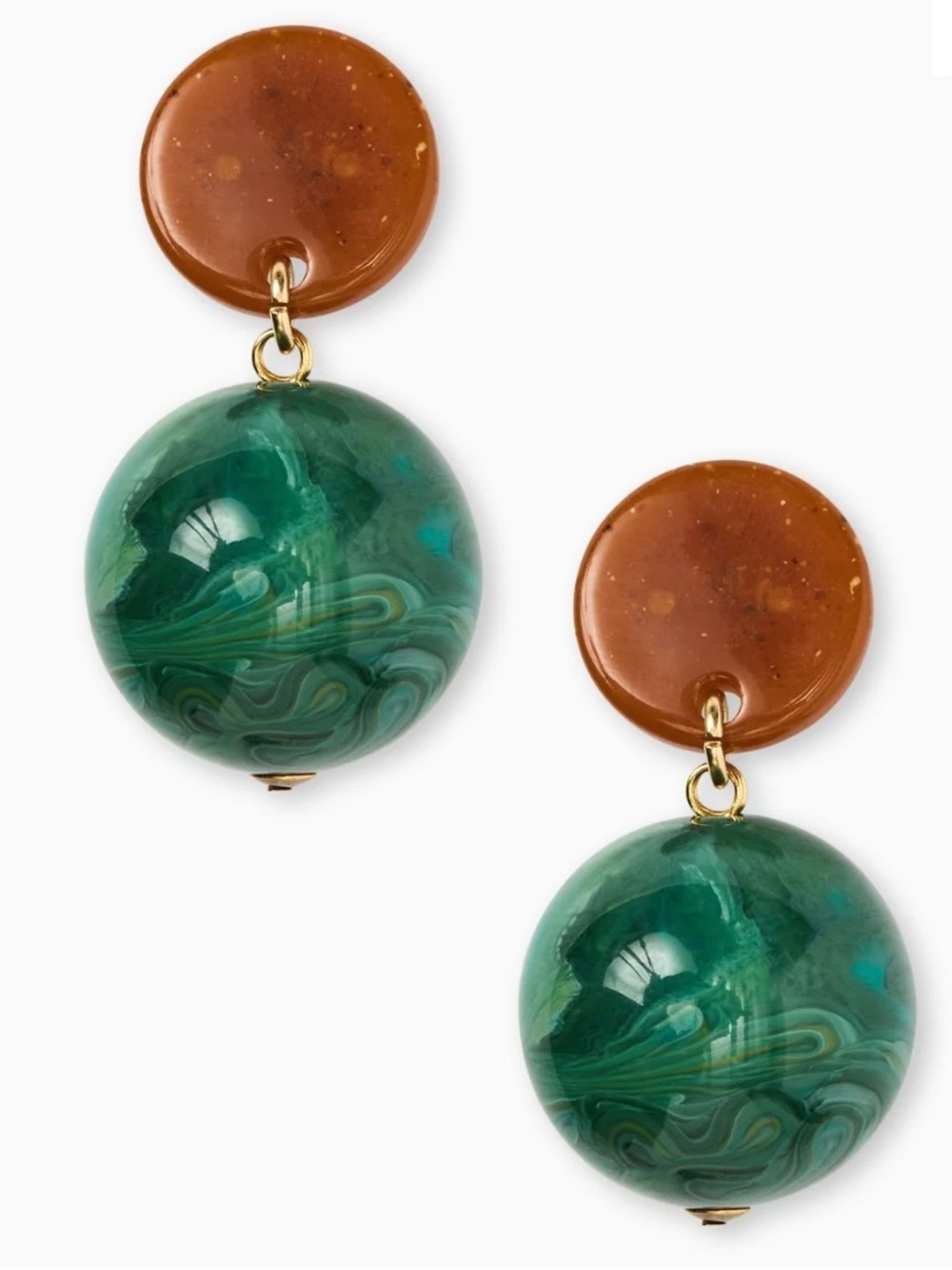 Jack Rogers romana Green and Brown Resin Drop Earrings, NWT clip on